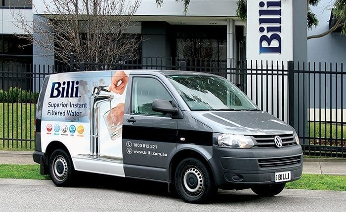 Billi service van in front of building